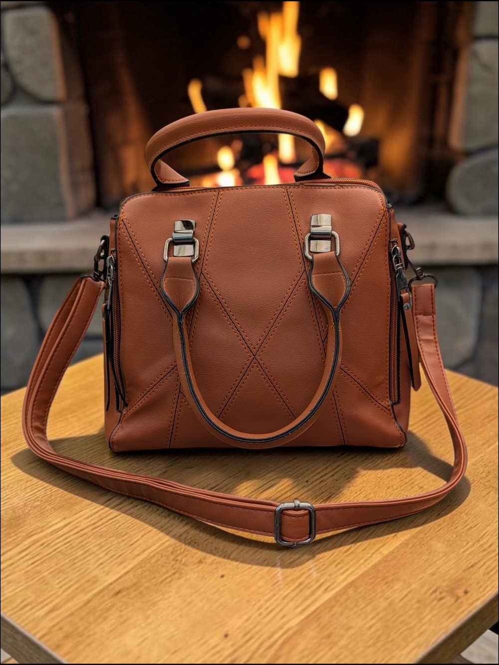 Cognac Unbranded Satchel with Cat Charm